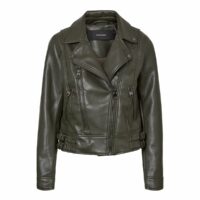 Blouson court zippé en simili Kaki Vero Moda