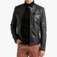 Blouson en cuir de mouton esprit motard Noir LA REDOUTE COLLECTIONS