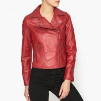 Blouson zippé en cuir CLIP Rouge OAKWOOD