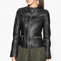 Blouson zippé en cuir EACH Noir;Ciel OAKWOOD