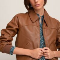 Blouson zippé en cuir Marron LA REDOUTE COLLECTIONS