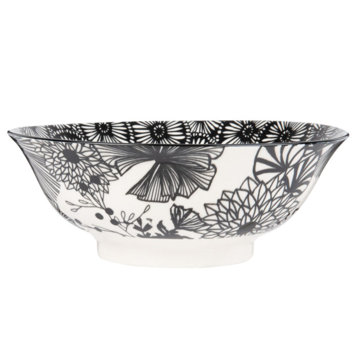 Bol en porcelaine blanche et noire motif floral D22 Maisons du Monde