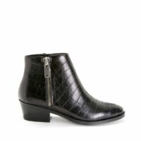 Boots en cuir motif croco à talon large STRATFORD Noir ANAKI