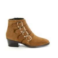 Boots en cuir velours à talon large SOPHIA Tabac ANAKI