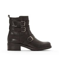 Boots motardes en cuir triple sangles Noir LA REDOUTE COLLECTIONS