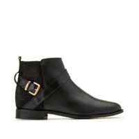 Boots zippés en cuir talon plat Noir Anne weyburn