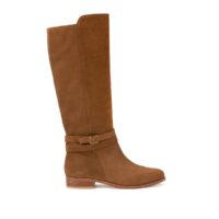 Bottes sanglées en cuir talon plat Marron ANAKI