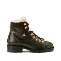 Bottines en cuir talon plat TEDDI SNAKE CALF Python Vert ANONYMOUS COPENHAGEN