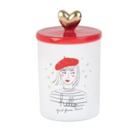 Bougie parfumée en verre et céramique blanche et rouge cur doré Maisons du Monde