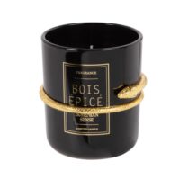 Bougie parfumée en verre noir et ornement serpent en métal doré Maisons du Monde