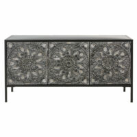 Buffet 3 portes en métal et manguier noir sculpté Topaze Maisons du Monde