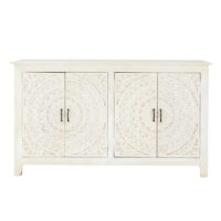 Buffet 4 portes en manguier massif blanc sculpté Mannar Maisons du Monde