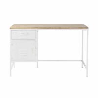 Bureau 1 tiroir 1 porte en métal blanc et sapin Sunset Maisons du Monde