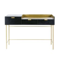 Bureau 3 tiroirs en acacia massif noir et métal doré Jagger Maisons du Monde