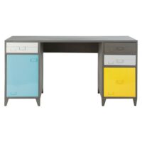 Bureau indus 1 porte 4 tiroirs en métal gris Espace Maisons du Monde