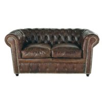 Canapé capitonné 2 places en cuir marron Chesterfield Maisons du Monde