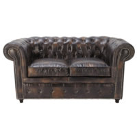 Canapé capitonné 2 places en cuir marron moka Chesterfield Maisons du Monde