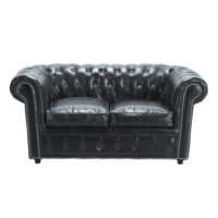 Canapé capitonné 2 places en cuir noir Chesterfield Maisons du Monde