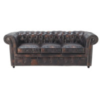 Canapé capitonné 3 places en cuir marron moka Chesterfield Maisons du Monde