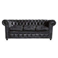 Canapé capitonné 3 places en cuir noir Chesterfield Maisons du Monde