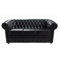 Canapé capitonné 3 places en cuir noir Chesterfield Maisons du Monde