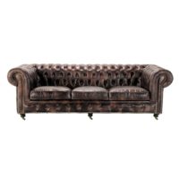 Canapé capitonné 4 places en cuir marron moka Chesterfield Maisons du Monde