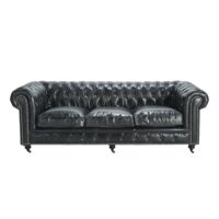 Canapé capitonné 4 places en cuir noir Chesterfield Maisons du Monde