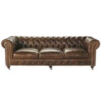 Canapé capitonné vintage 4 places en cuir marron Chesterfield Maisons du Monde