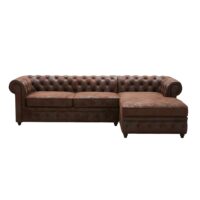 Canapé d'angle droit 5 places en suédine marron Chesterfield Maisons du Monde