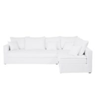 Canapé d'angle droit convertible 5 places en lin lavé blanc Célestin Maisons du Monde