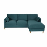 Canapé d'angle droit convertible 5 places en velours bleu paon