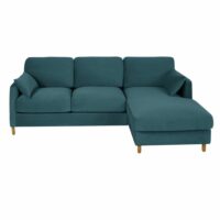 Canapé d'angle droit convertible 5 places en velours bleu paon