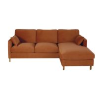 Canapé d'angle droit convertible 5 places en velours orange