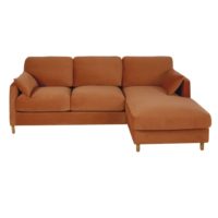 Canapé d'angle droit convertible 5 places en velours orange