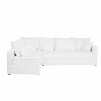 Canapé d'angle gauche convertible 5 places en lin blanc Célestin Maisons du Monde