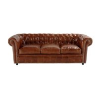 Canapé-lit 3 places en cuir marron Chesterfield Maisons du Monde