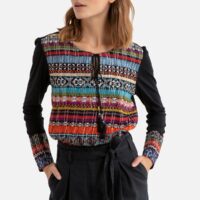 Cardigan col rond à motifs et manches longues Multicolore