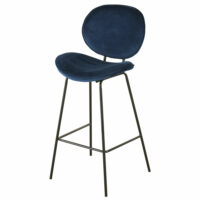 Chaise de bar en velours bleu et métal noir Luna Maisons du Monde