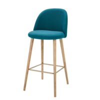 Chaise de bar vintage bleu pétrole et frêne Mauricette Maisons du Monde