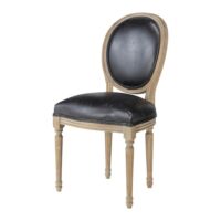 Chaise médaillon en cuir et chêne massif noire Louis Maisons du Monde