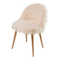 Chaise vintage en fausse fourrure rose et bouleau Mauricette Maisons du Monde