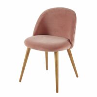 Chaise vintage en velours rose et bouleau massif Mauricette Maisons du Monde