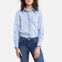 Chemise boutonnée en coton mélangé Marine;Bleu Ciel Benetton