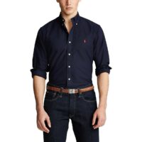 Chemise droite custom fit Oxford Bleu Marine - Blanc Polo Ralph Lauren