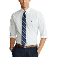 Chemise droite custom fit en popeline stretch Blanc - Bleu Marine Polo Ralph Lauren