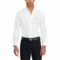 Chemise droite custom fit stretch Blanc - Bleu Polo Ralph Lauren