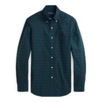 Chemise droite en popeline stretch à carreaux Bleu Marine/Vert Polo Ralph Lauren