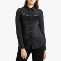 Chemise en denim à franges et manches longues Noir Délavé LIU JO