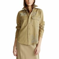 Chemise en sergé perlé à manches longues Beige Polo Ralph Lauren