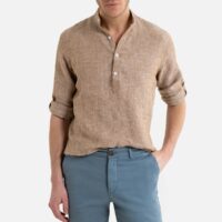 Chemise regular col mao en lin Marron Camel Chiné LA REDOUTE COLLECTIONS